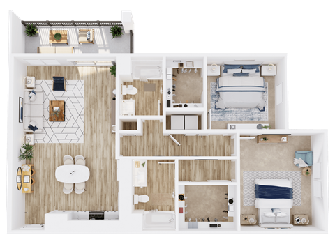 Floor plan for 2 beds, 2 baths, 1178 sqft